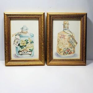 Vintage Framed Art Floral Bath Oil Bottles Gardenia & Wildflowers